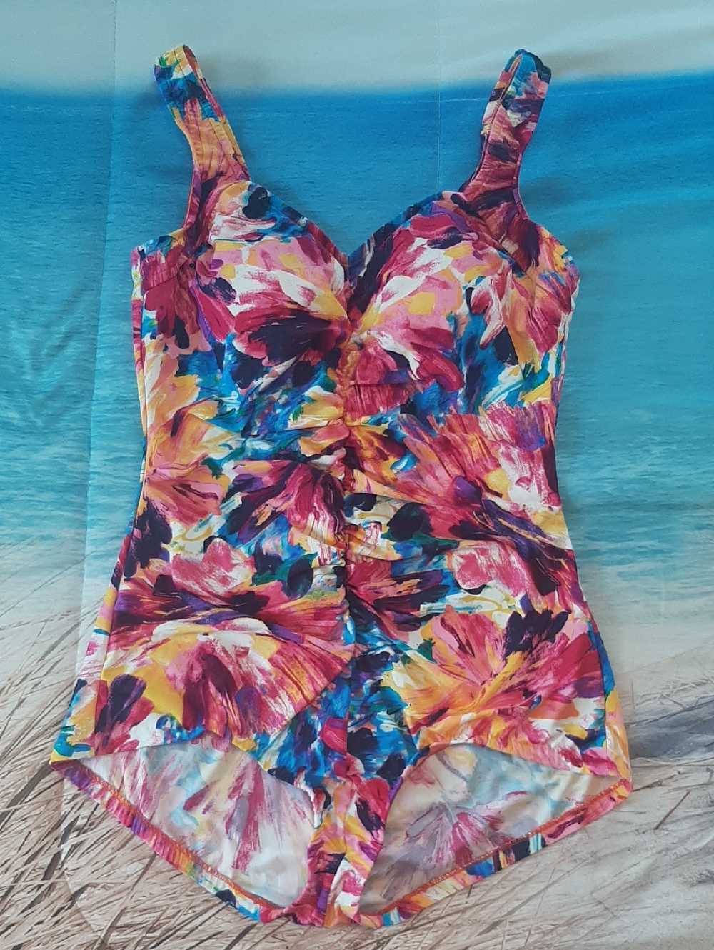Maxine of Hollywood Size 18 Multicolor Floral One-Piece Swimsuit Beach Swim